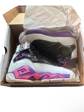 FILA Big Kids 6.5  White Black Purple Sneakers with Pink Accents